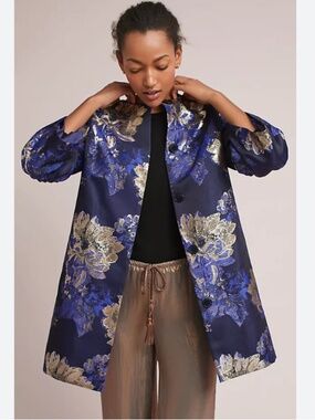 Helene Berman london sz 8 anthropologie jacquard balloon sleeve coat